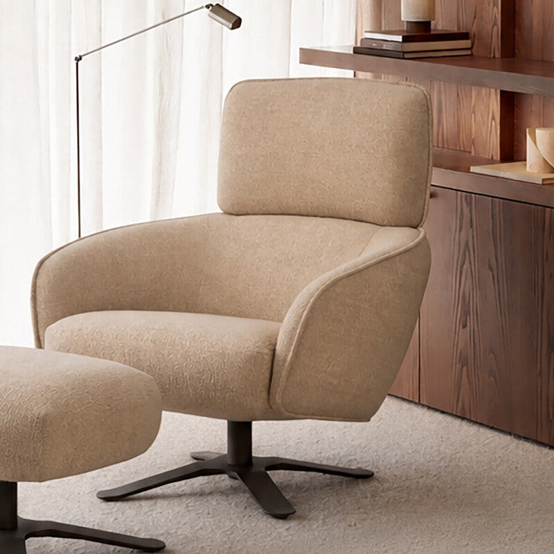 Ethnicraft Merge Lounge Chair in Loam, styled in an interior setting, recycled-content fabric
