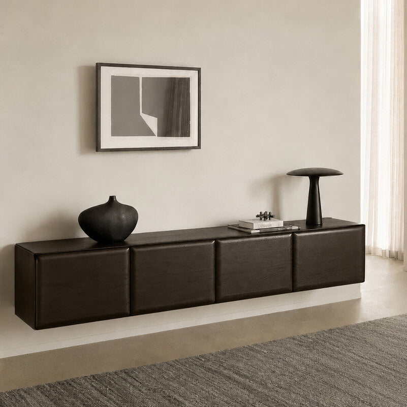 Ethnicraft PI Light Hanging Sideboard in Rose Brown, styled in an interior setting, mahogany