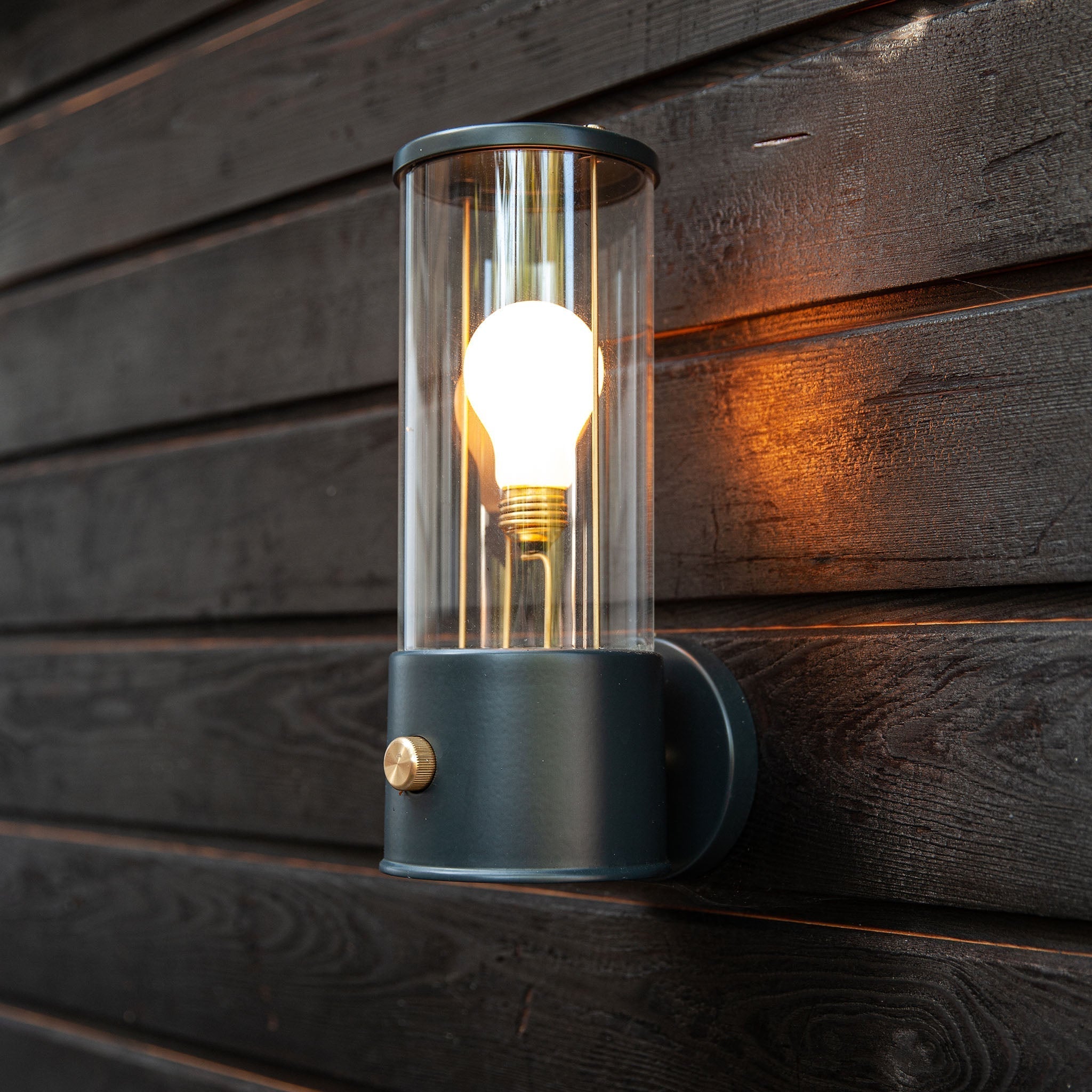 The Muse Wall Light in Hackles Black, garden shed lifestyle