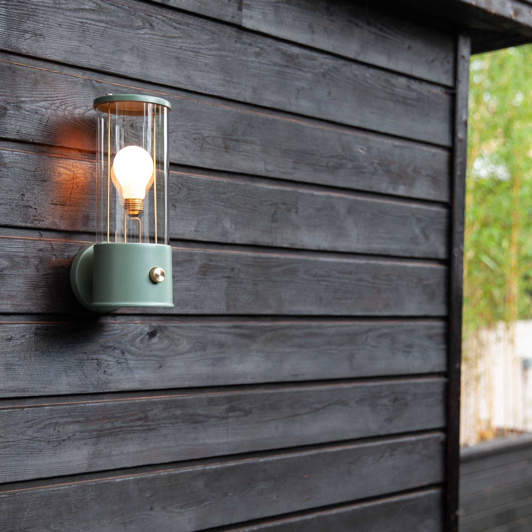 The Muse Wall Light in Pleasure Garden Green, garden shed lifestyle