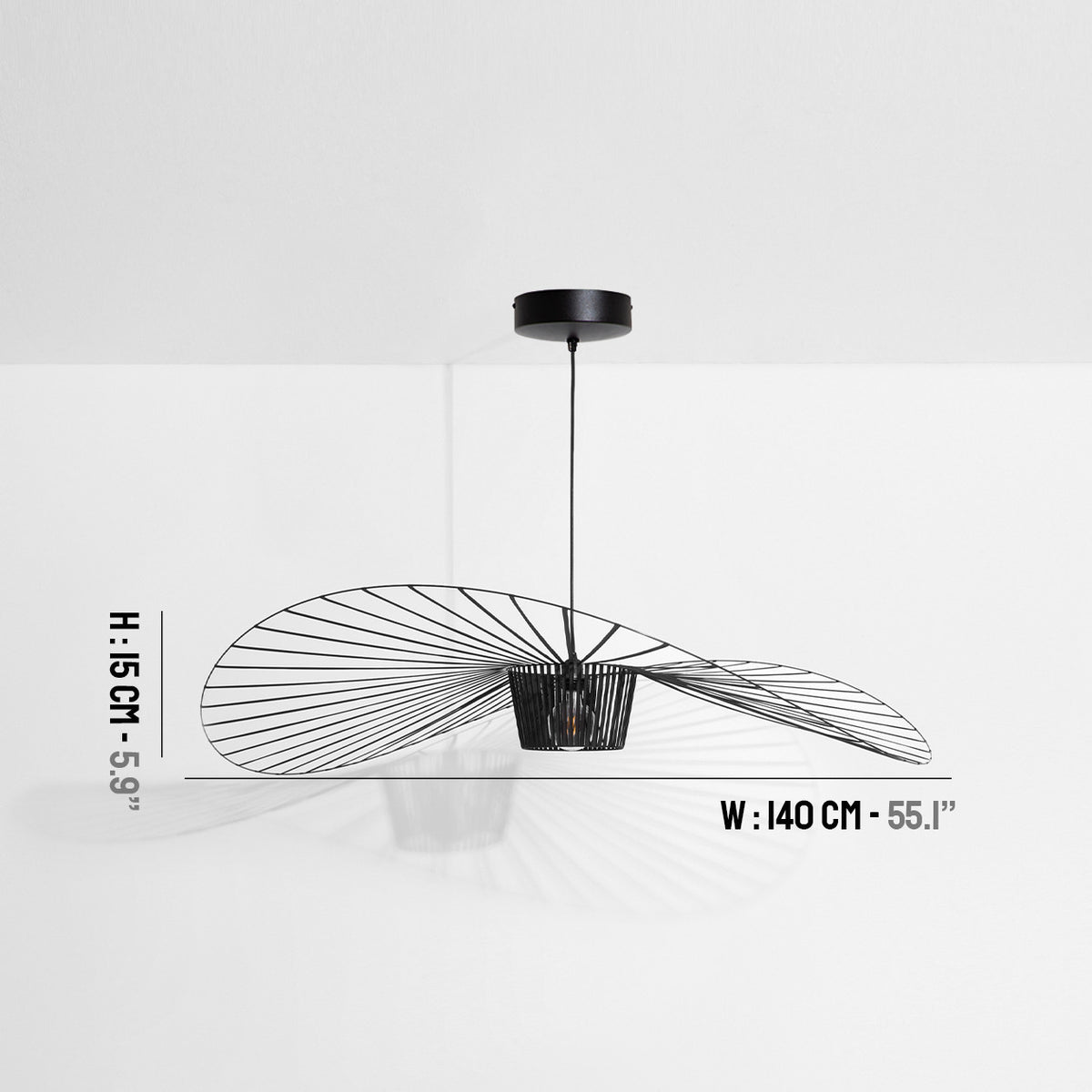 Petite Friture Vertigo Pendant, Medium, in Black, 55.1 in (140 cm) wide, fiberglass and polyurethane