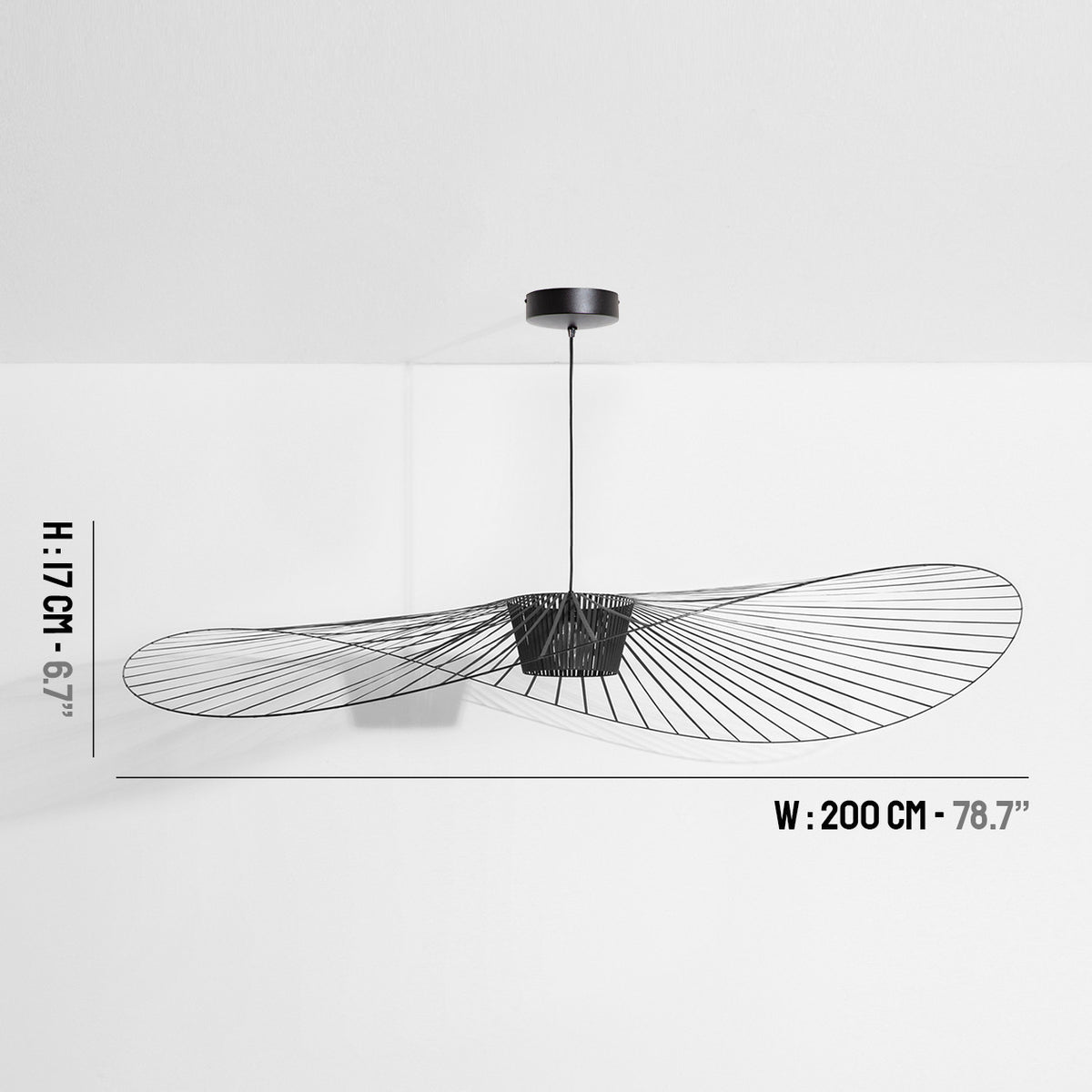 Petite Friture Vertigo Pendant, Large, in Black, 78.7 in (200 cm) wide, fiberglass and polyurethane