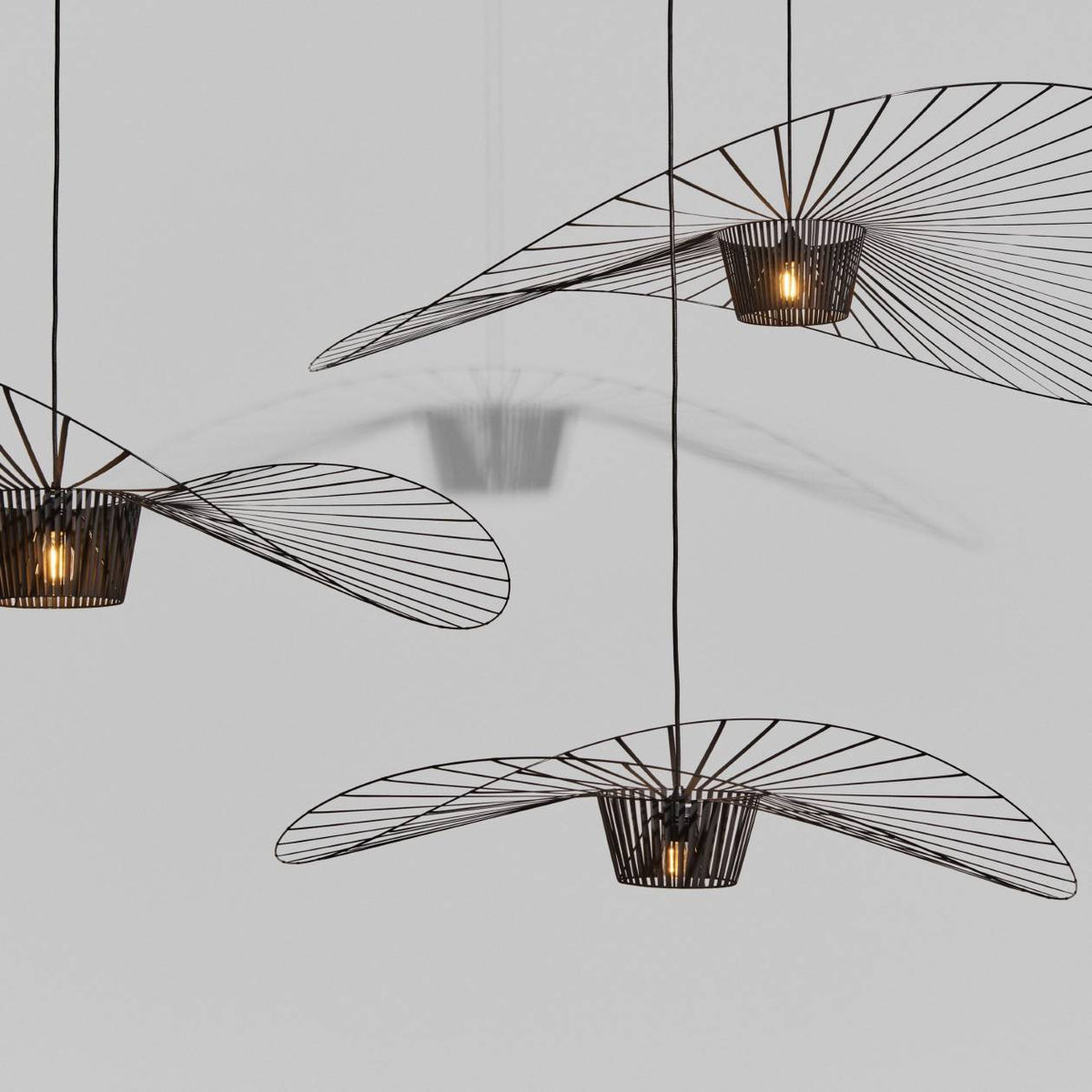Petite Friture Vertigo Pendants in Black, lit, three sizes, fiberglass and hand-laid polyurethane