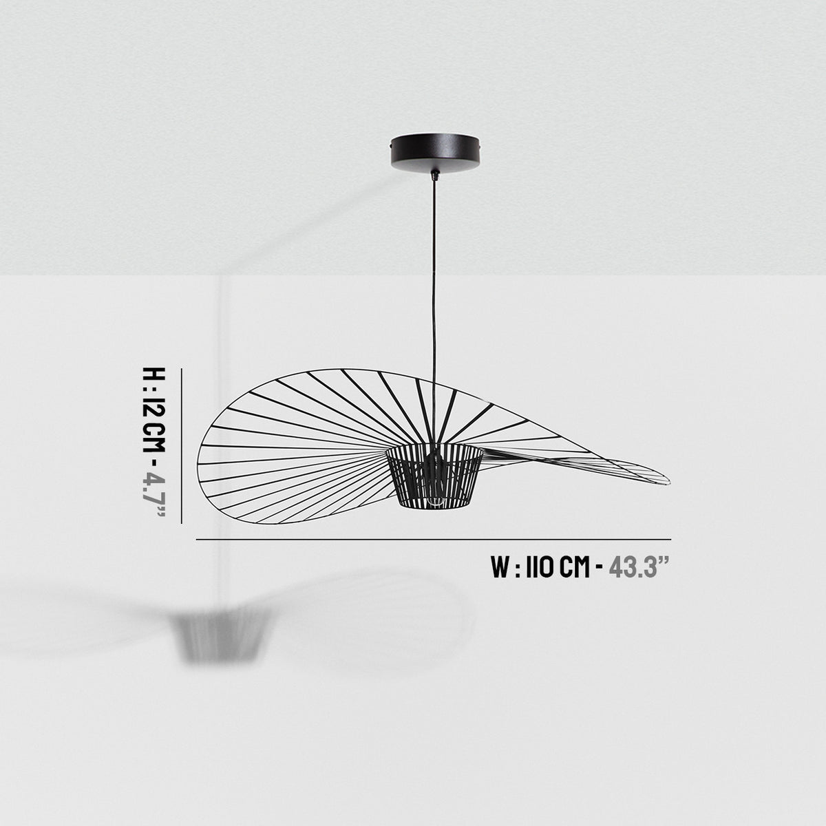 Petite Friture Vertigo Pendant, Small, in Black, 43.3 in (110 cm) wide, fiberglass and polyurethane