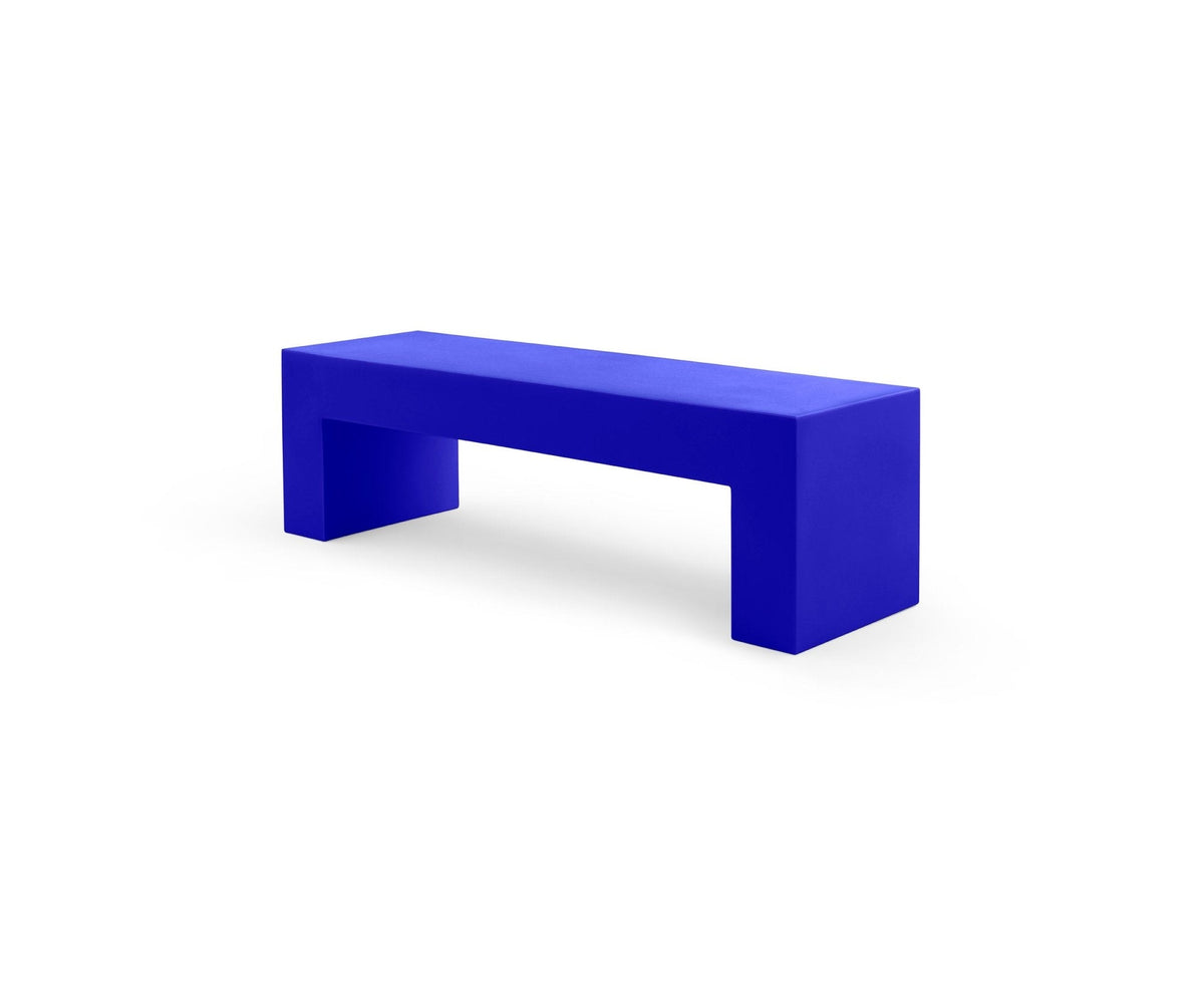 Heller Vignelli Bench, Medium 60 in., in Blue, recyclable polyethylene, designed by Massimo Vignelli