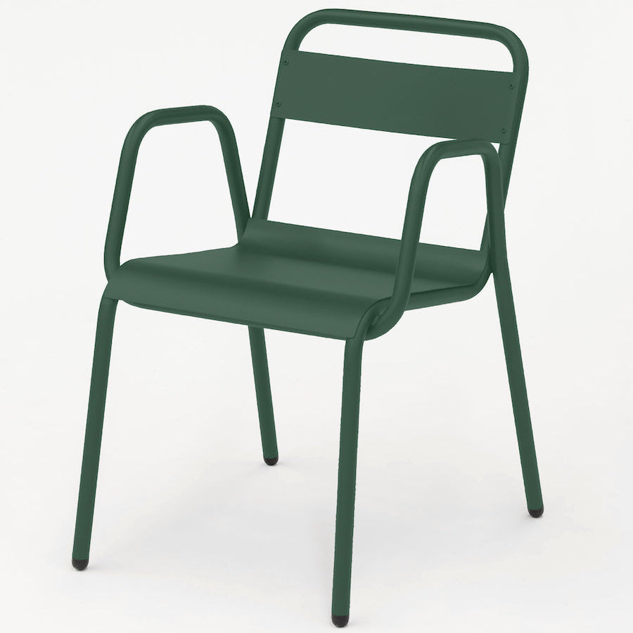 Isimar Anglet Arm Chair in Khaki Green, galvanized steel outdoor chair, Spanish design since 1925