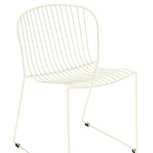 Isimar Bolonia Side Chair in Pearl White, galvanized steel outdoor chair, Spanish design since 1925