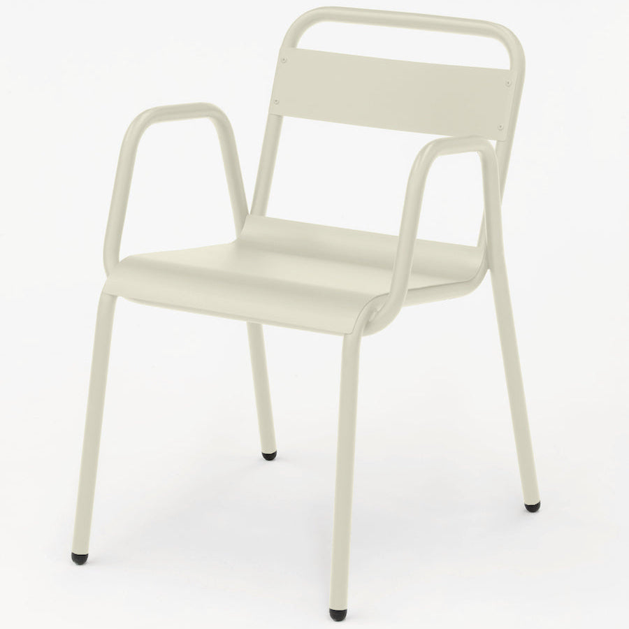 Isimar Anglet Arm Chair in Pearl White, galvanized steel outdoor chair, Spanish design since 1925