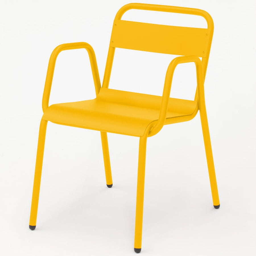 Isimar Anglet Arm Chair in Melon Yellow, galvanized steel outdoor chair, Spanish design since 1925