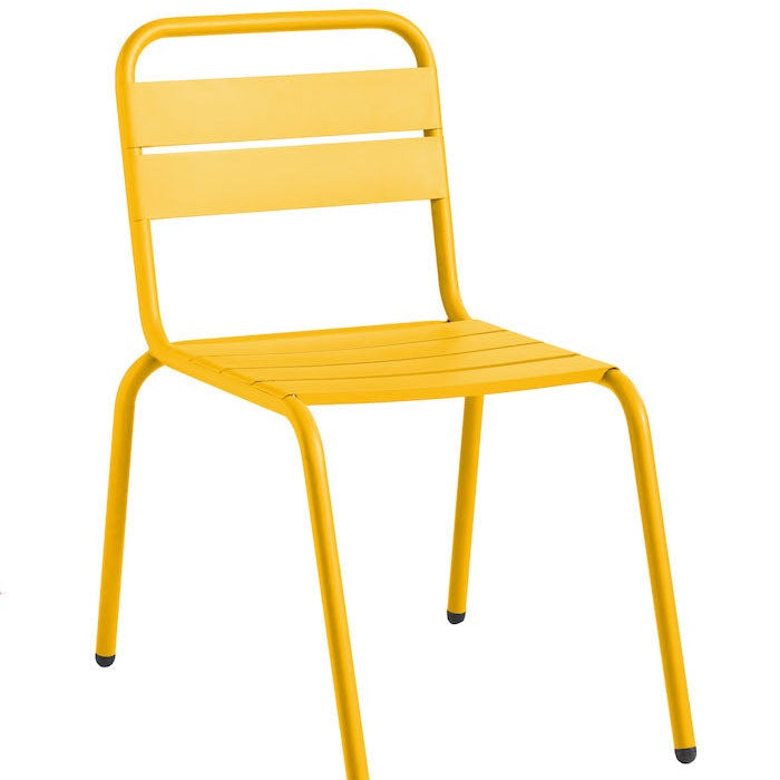 Isimar Barceloneta Side Chair in Melon Yellow, galvanized steel outdoor chair, Spanish design since 1925