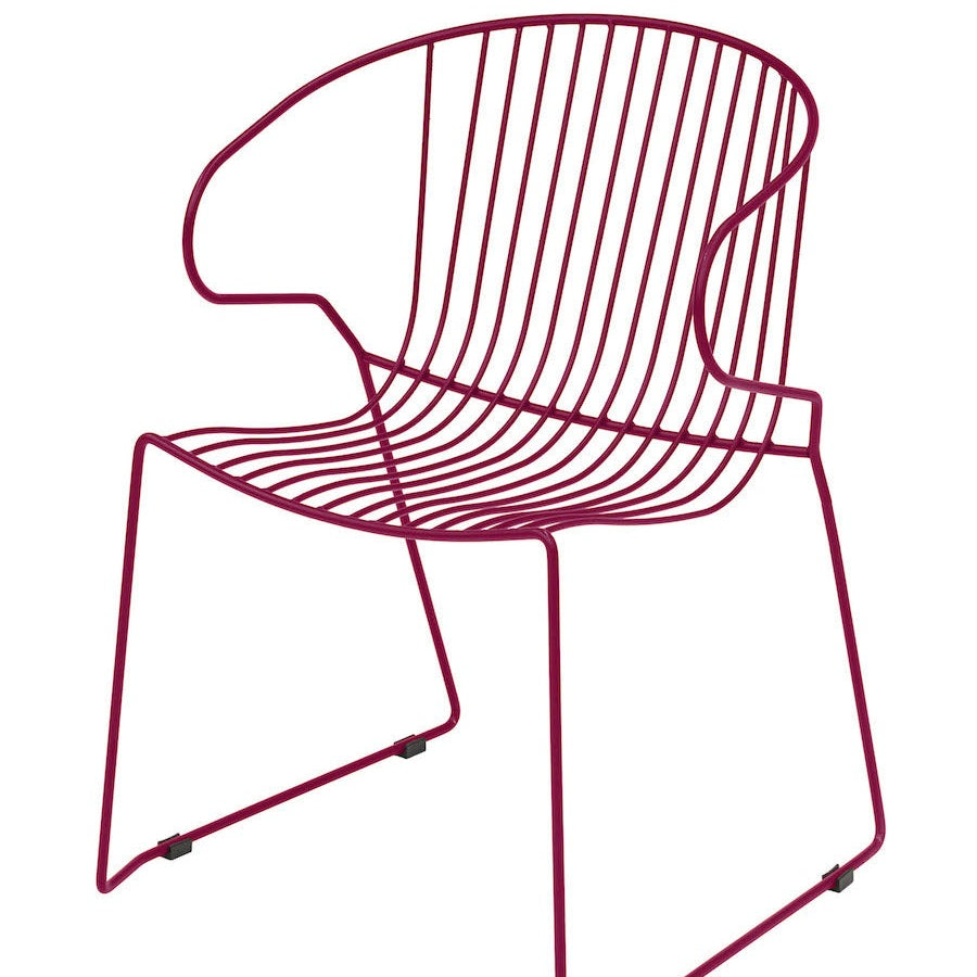 Isimar Bolonia Arm Chair in Purple Red, galvanized steel outdoor chair, Spanish design since 1925
