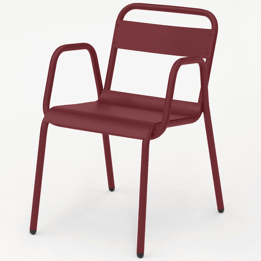 Isimar Anglet Arm Chair in Purple Red, galvanized steel outdoor chair, Spanish design since 1925