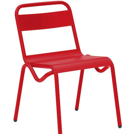Isimar Anglet Side Chair in Tomato Red, galvanized steel outdoor chair, Spanish design since 1925