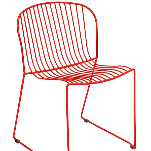 Isimar Bolonia Side Chair in Tomato Red, galvanized steel outdoor chair, Spanish design since 1925