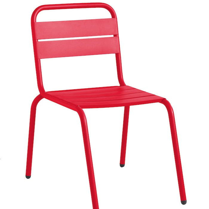 Isimar Barceloneta Side Chair in Tomato Red, galvanized steel outdoor chair, Spanish design since 1925