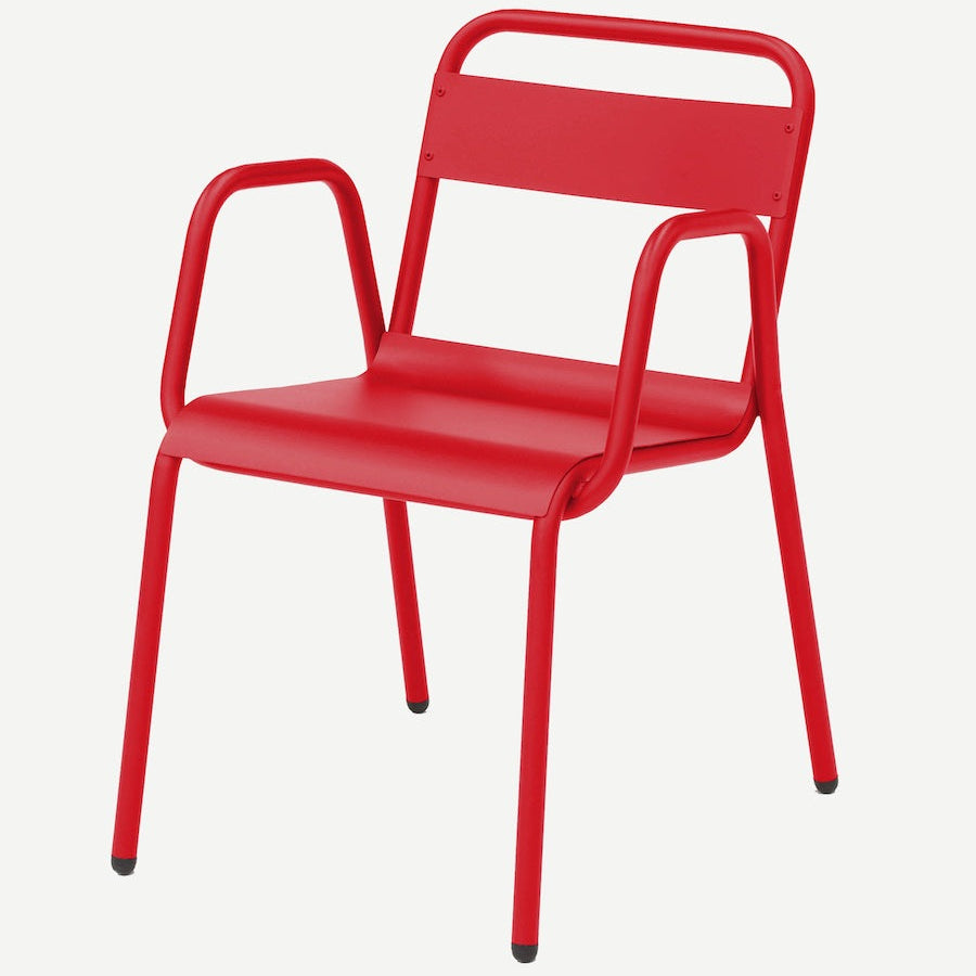 Isimar Anglet Arm Chair in Tomato Red, galvanized steel outdoor chair, Spanish design since 1925