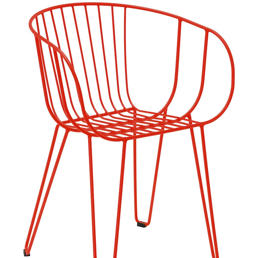 Isimar Olivo Arm Chair in Tomato Red, galvanized steel outdoor chair, Spanish design since 1925