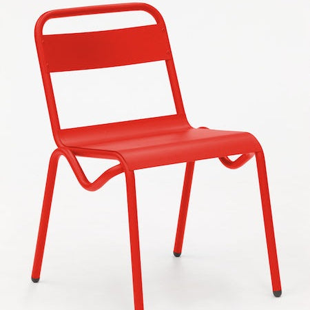 Isimar Anglet Side Chair in Traffic Red, galvanized steel outdoor chair, Spanish design since 1925