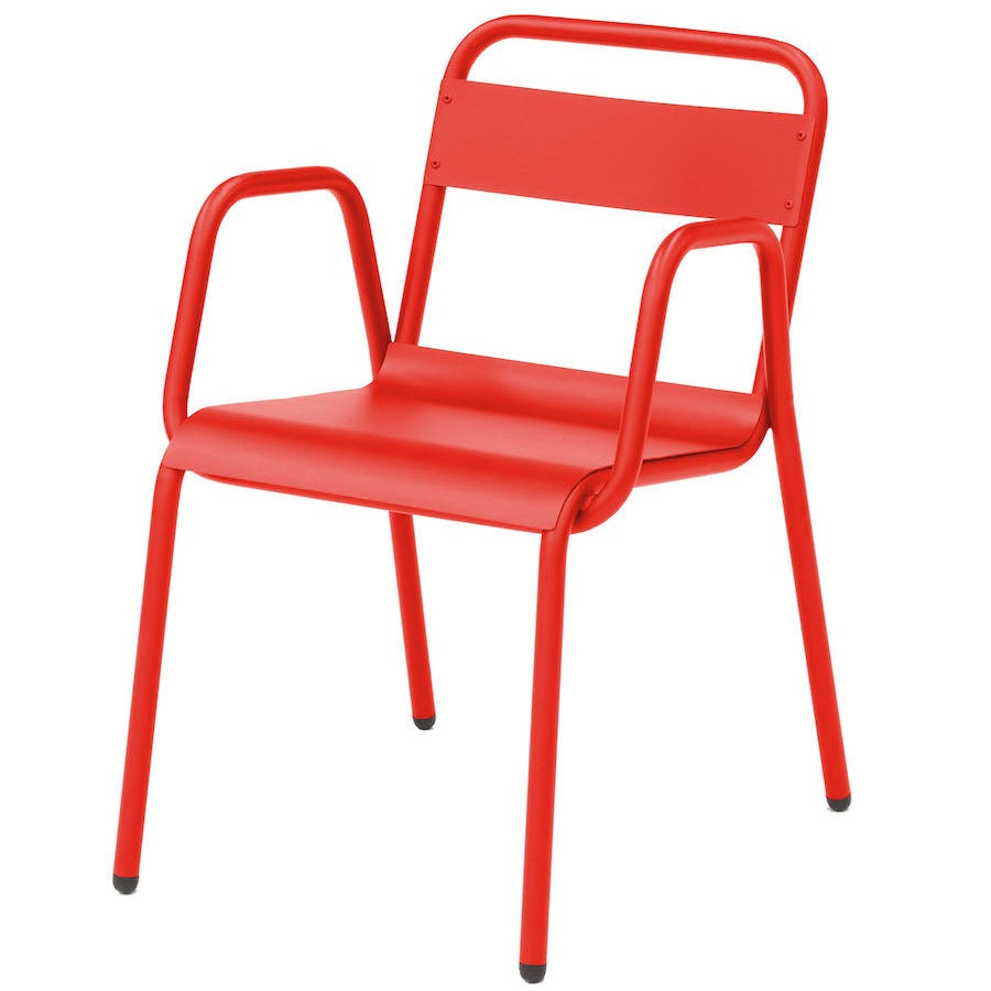 Isimar Anglet Arm Chair in Traffic Red, galvanized steel outdoor chair, Spanish design since 1925