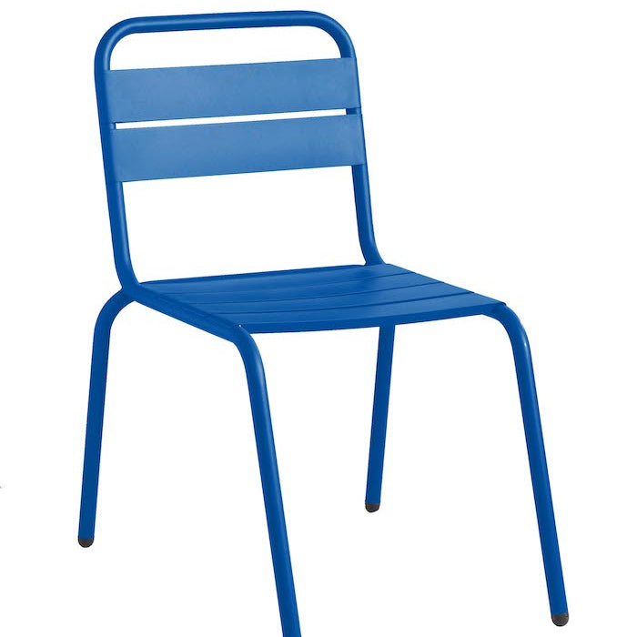 Isimar Barceloneta Side Chair in Ultramarine Blue, galvanized steel outdoor chair, Spanish design since 1925