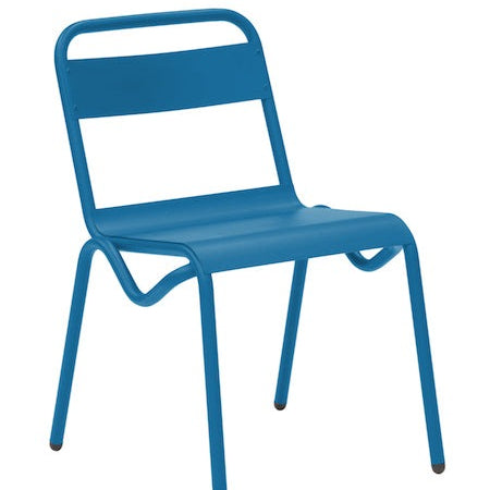 Isimar Anglet Side Chair in Azure Blue, galvanized steel outdoor chair, Spanish design since 1925