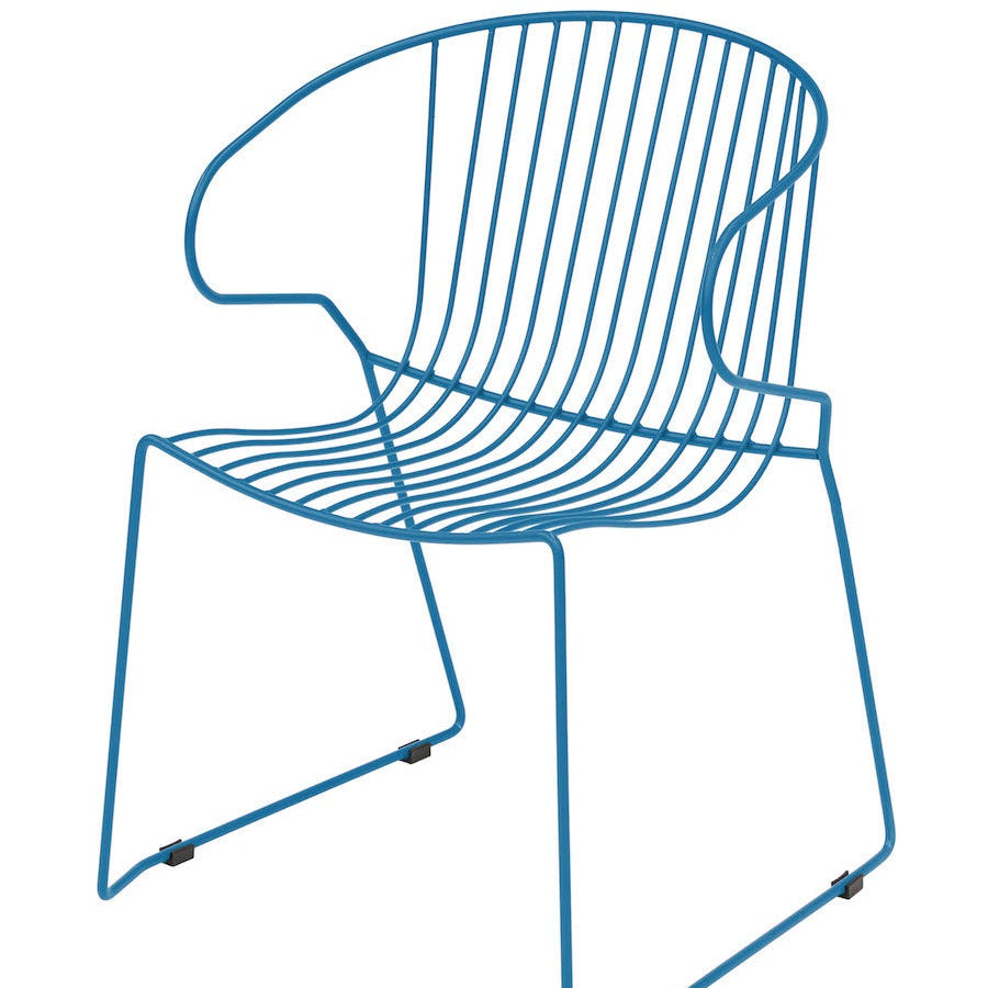 Isimar Bolonia Arm Chair in Azure Blue, galvanized steel outdoor chair, Spanish design since 1925