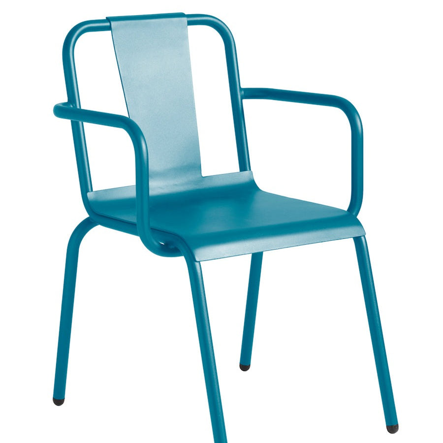 Isimar Napoles Arm Chair in Azure Blue, galvanized steel outdoor chair, Spanish design since 1925