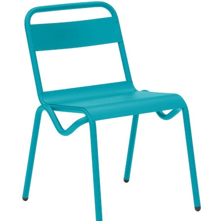 Isimar Anglet Side Chair in Turquoise Blue, galvanized steel outdoor chair, Spanish design since 1925