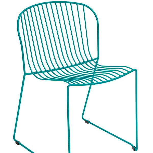 Isimar Bolonia Side Chair in Turquoise Blue, galvanized steel outdoor chair, Spanish design since 1925