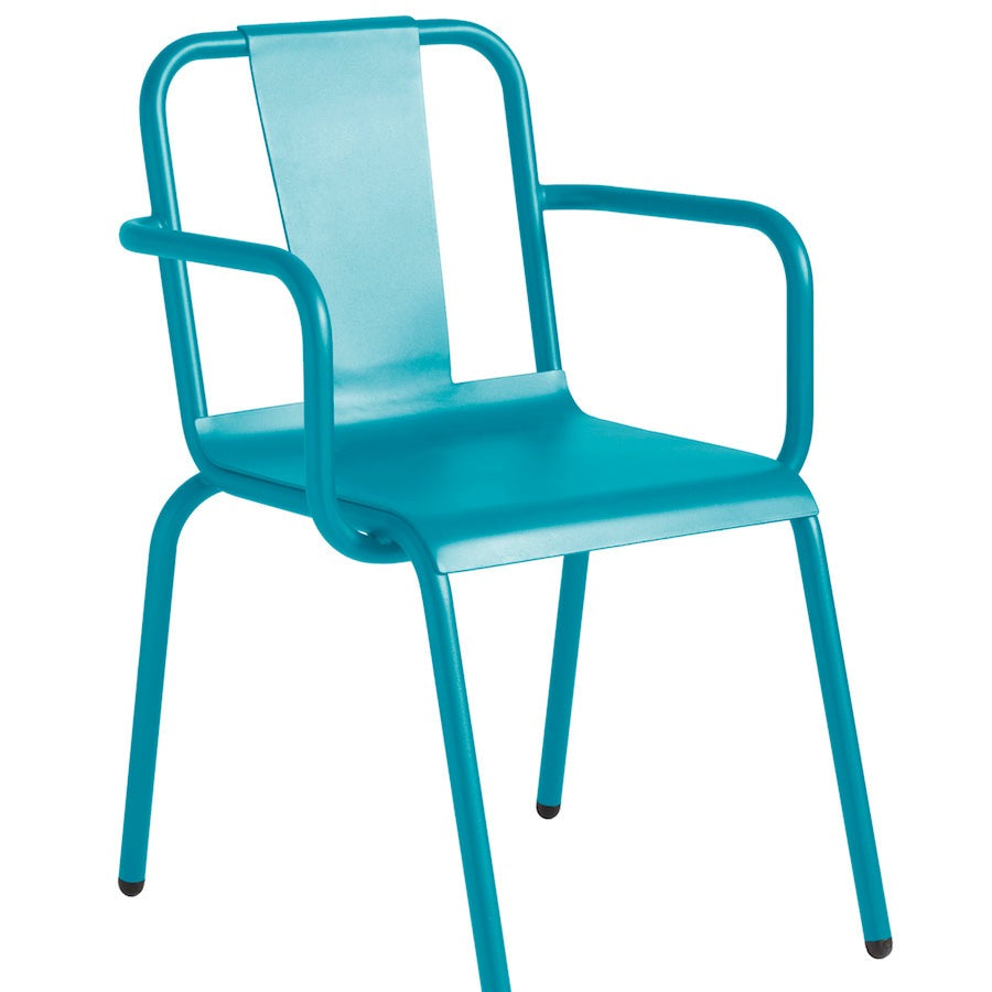 Isimar Napoles Arm Chair in Turquoise Blue, galvanized steel outdoor chair, Spanish design since 1925