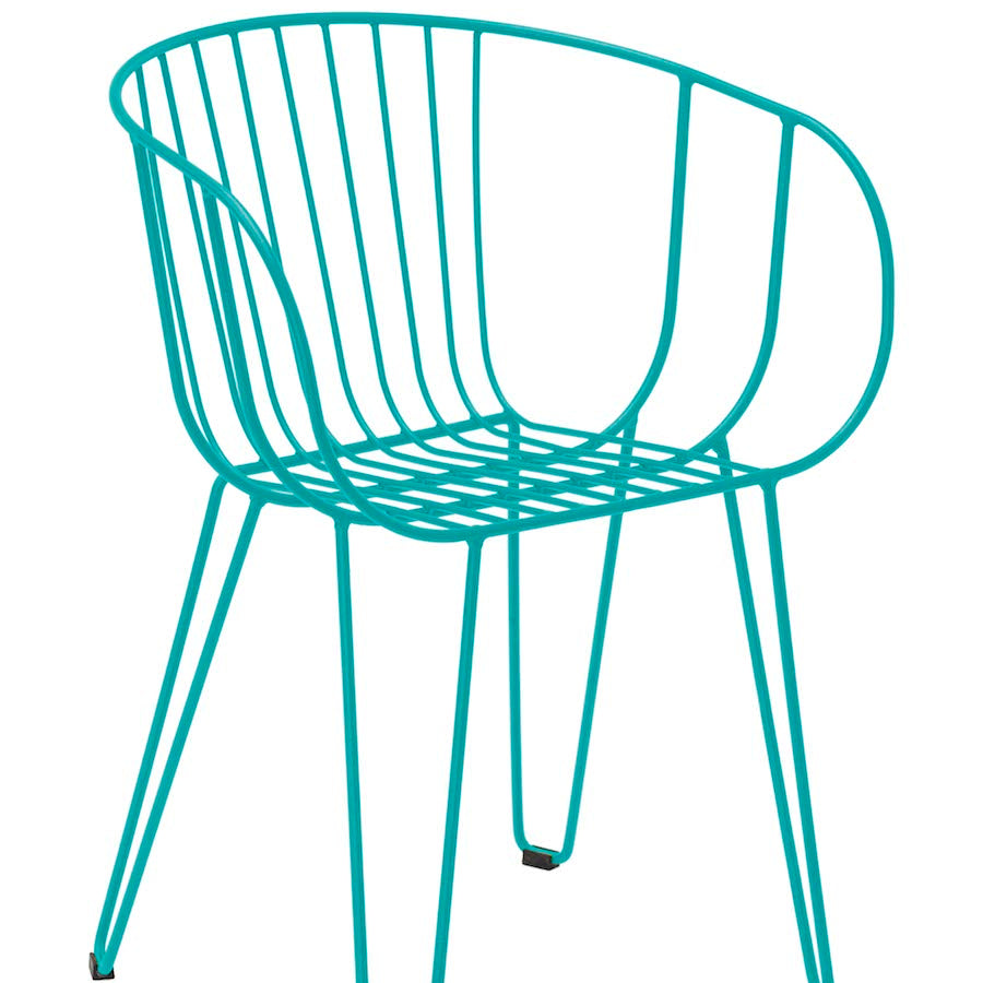 Isimar Olivo Arm Chair in Turquoise Blue, galvanized steel outdoor chair, Spanish design since 1925