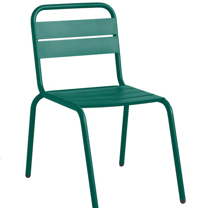 Isimar Barceloneta Side Chair in Moss Green, galvanized steel outdoor chair, Spanish design since 1925