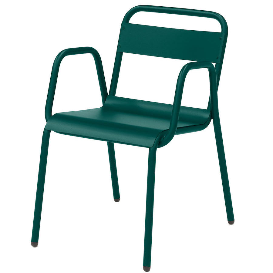 Isimar Anglet Arm Chair in Moss Green, galvanized steel outdoor chair, Spanish design since 1925