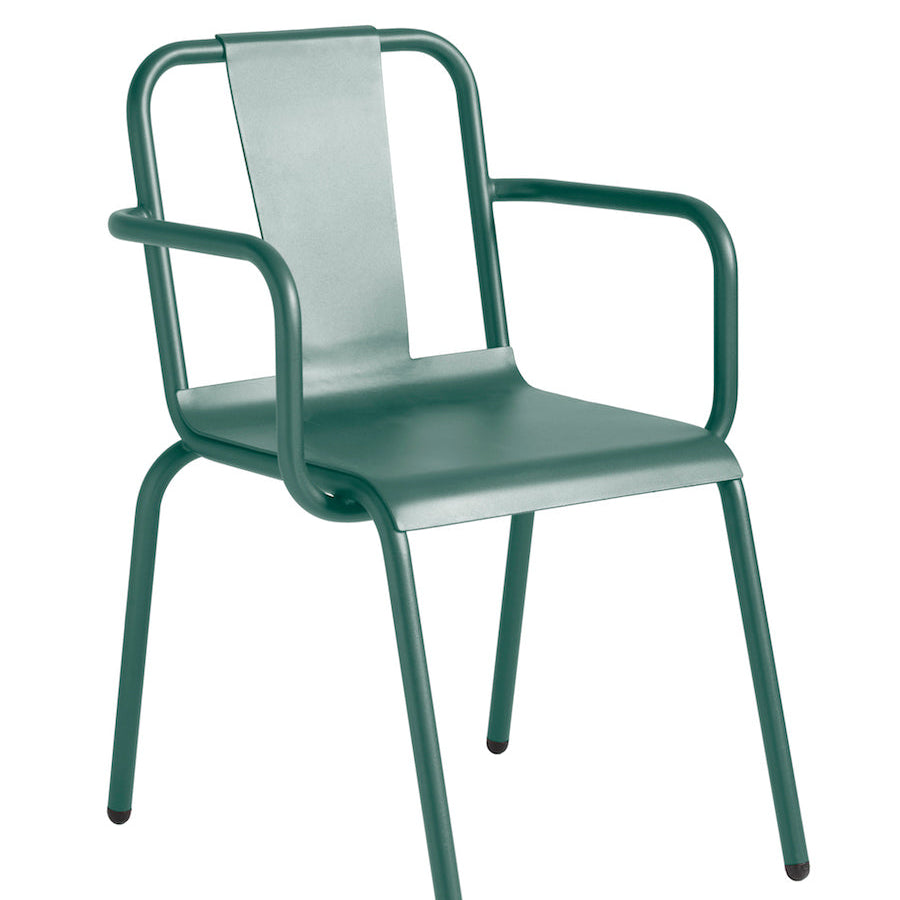 Isimar Napoles Arm Chair in Moss Green, galvanized steel outdoor chair, Spanish design since 1925