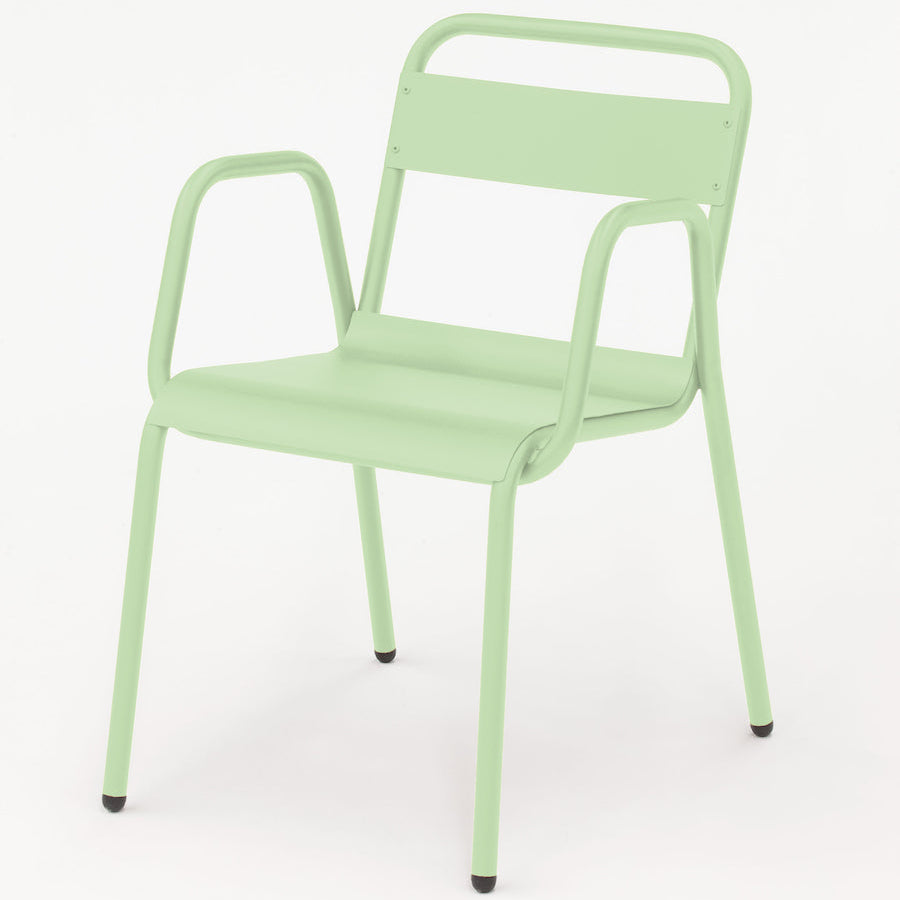 Isimar Anglet Arm Chair in Pastel Green, galvanized steel outdoor chair, Spanish design since 1925