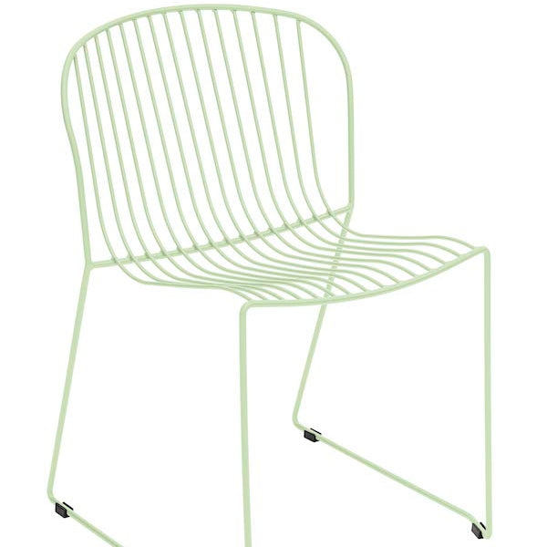 Isimar Bolonia Side Chair in Pastel Green, galvanized steel outdoor chair, Spanish design since 1925
