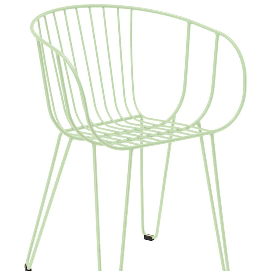 Isimar Olivo Arm Chair in Pastel Green, galvanized steel outdoor chair, Spanish design since 1925