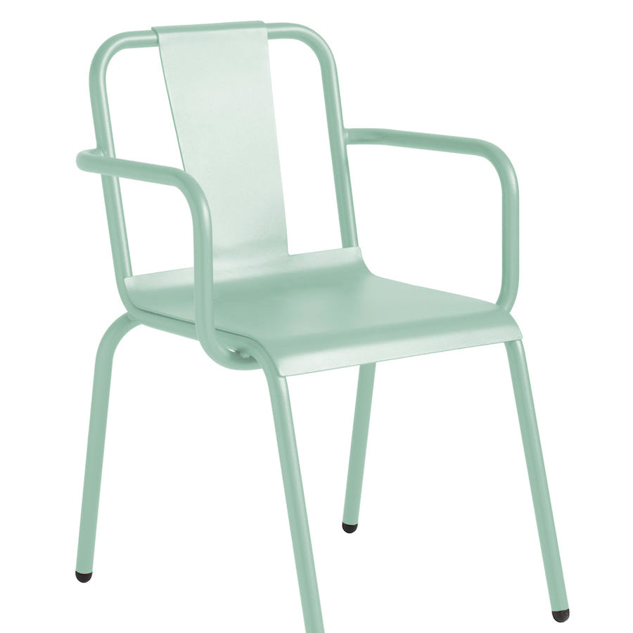 Isimar Napoles Arm Chair in Pastel Green, galvanized steel outdoor chair, Spanish design since 1925