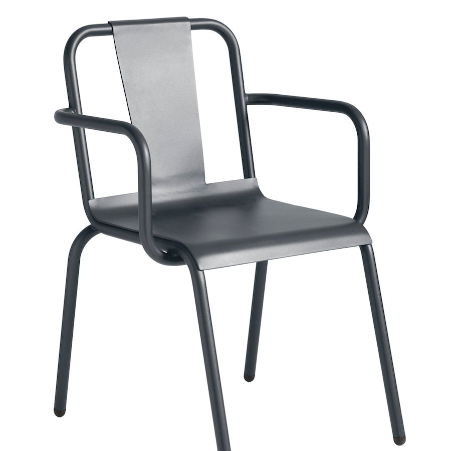 Isimar Napoles Arm Chair in Anthracite Grey, galvanized steel outdoor chair, Spanish design since 1925