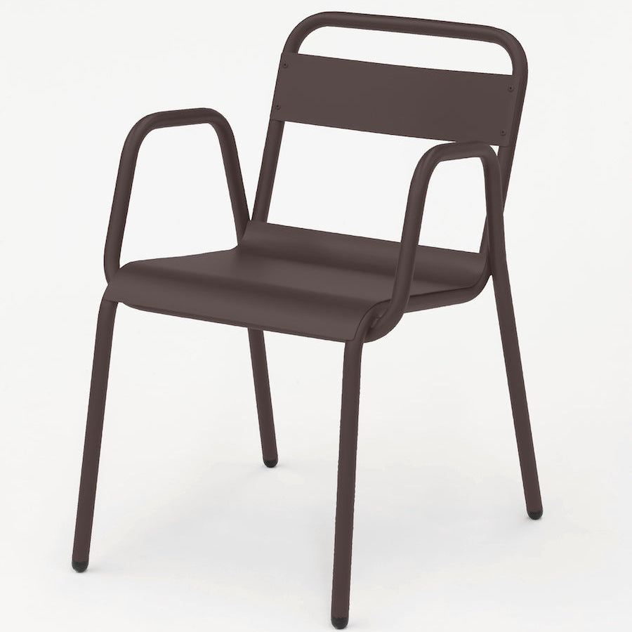 Isimar Anglet Arm Chair in Chocolate Brown, galvanized steel outdoor chair, Spanish design since 1925