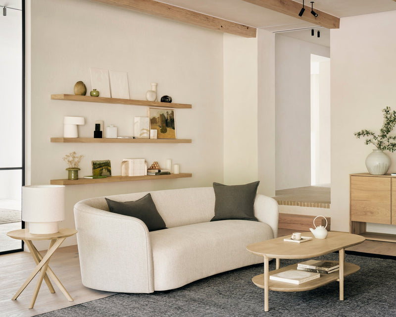 Minimalist living room featuring sustainable and eco-safe furniture