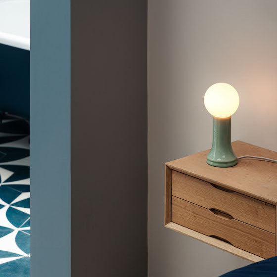 Tala Shore table lamp in sea green, B Corp certified British lighting