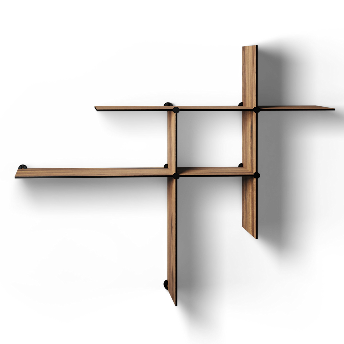 Bent Hansen Up the Wall Shelf Set in oak-look laminate, shown as two and four sets, laminate