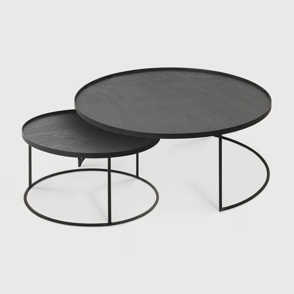 Ethnicraft Tray Round Coffee Table Set, FSC-certified solid wood furniture by Belgian brand