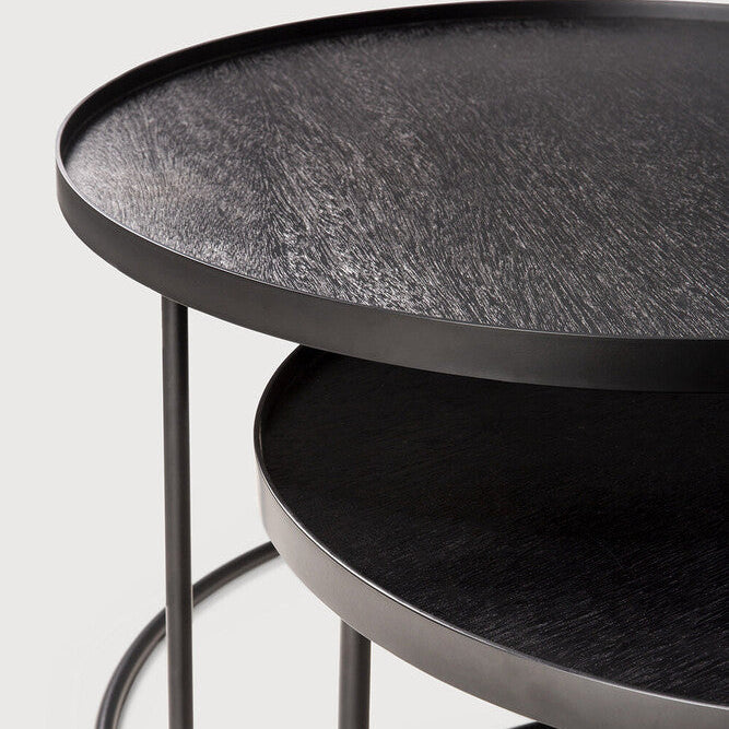 Ethnicraft Tray Round Coffee Table Set, FSC-certified solid wood furniture by Belgian brand