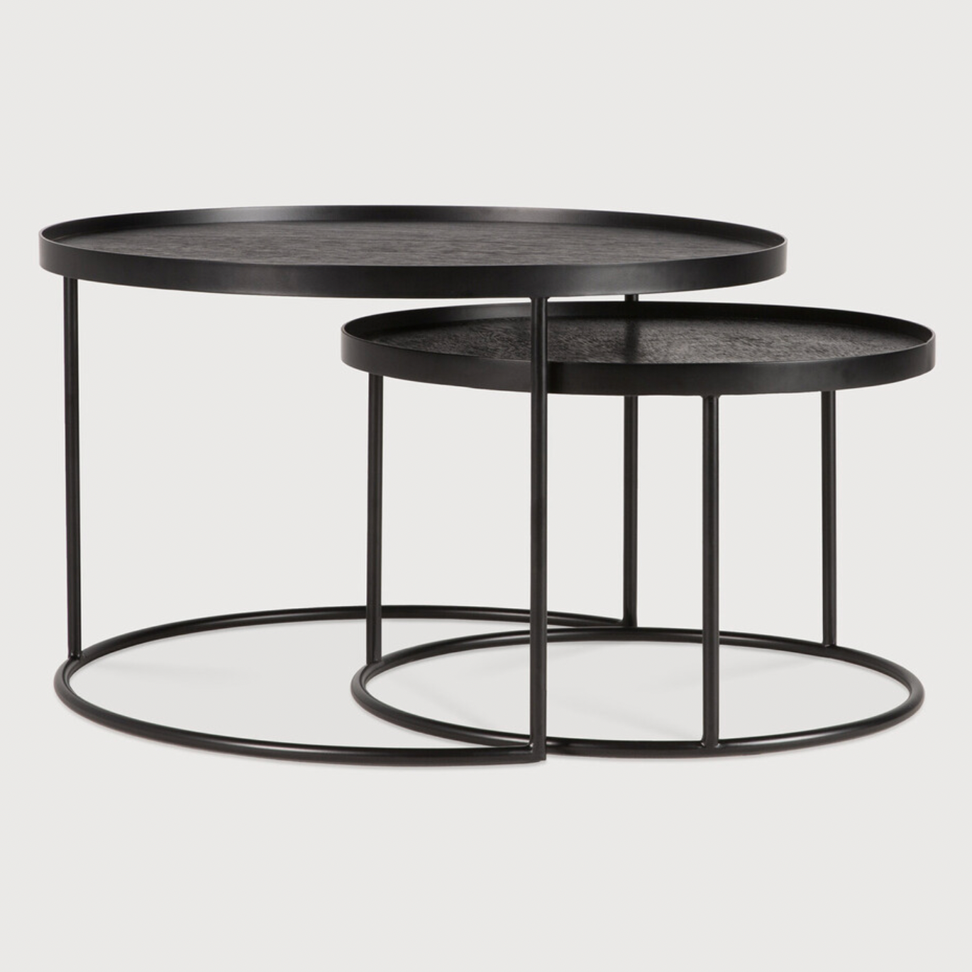 Ethnicraft Tray Round Coffee Table Set, FSC-certified solid wood furniture by Belgian brand