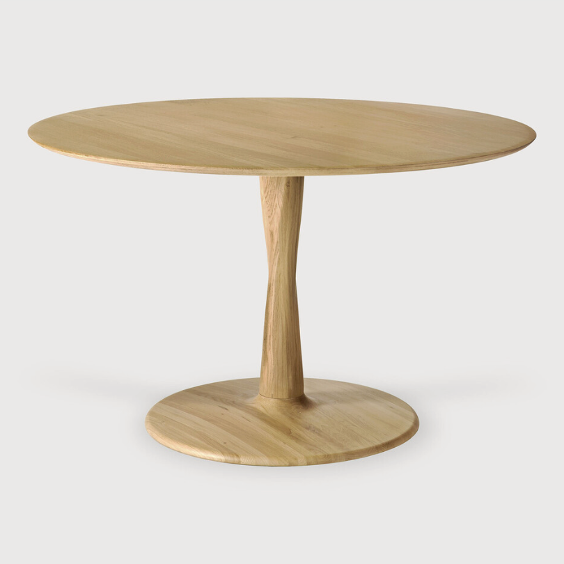 Ethnicraft Torsion Round Dining Table, FSC-certified solid wood furniture by Belgian brand