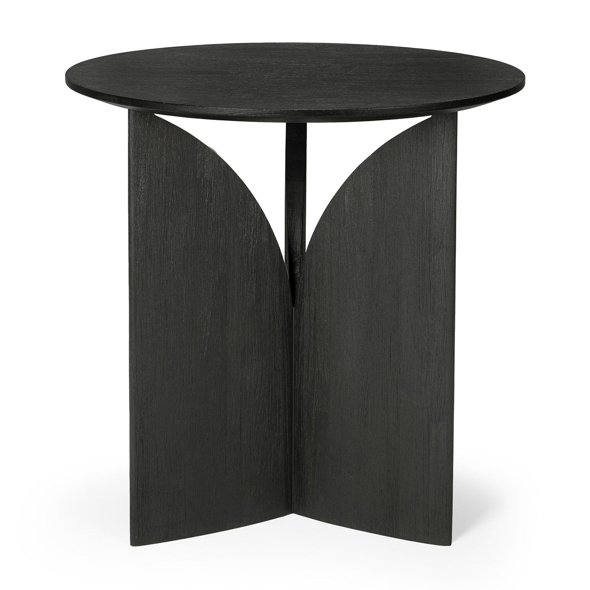 Ethnicraft Fin Side Table in Teak Black, front view, black-tinted FSC-certified solid teak