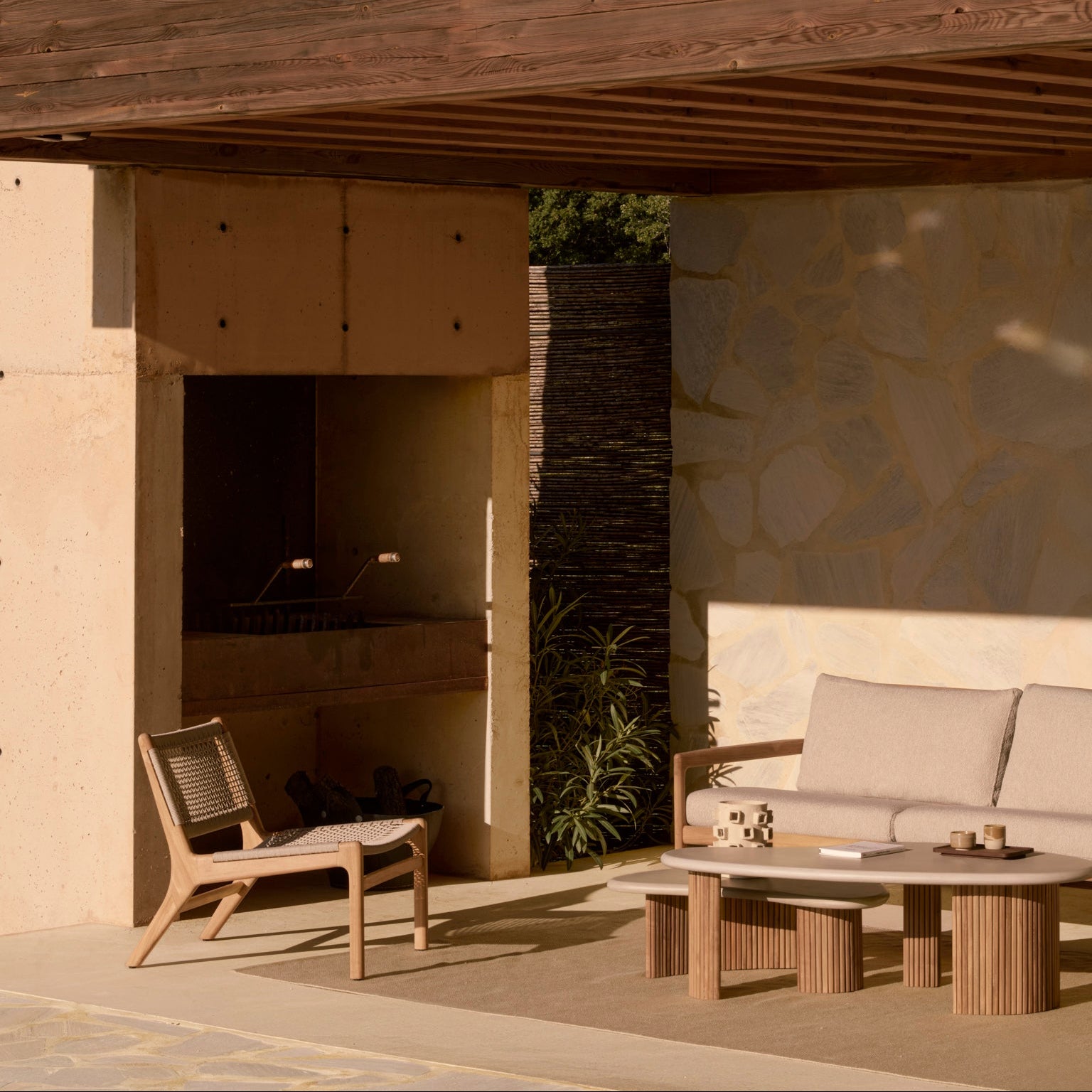 Ethnicraft Boomerang Outdoor Coffee Table, FSC-certified solid wood furniture by Belgian brand