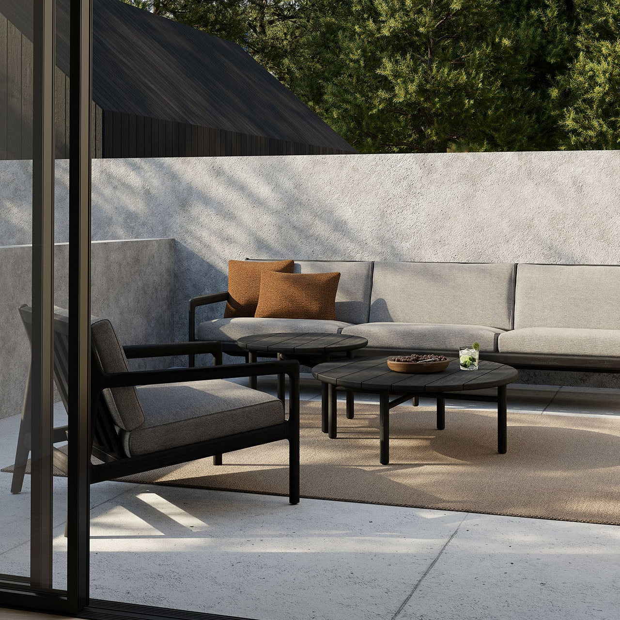 Ethnicraft Jack Outdoor 3 Seat Sofa with FSC-certified solid wood frame, Belgian design